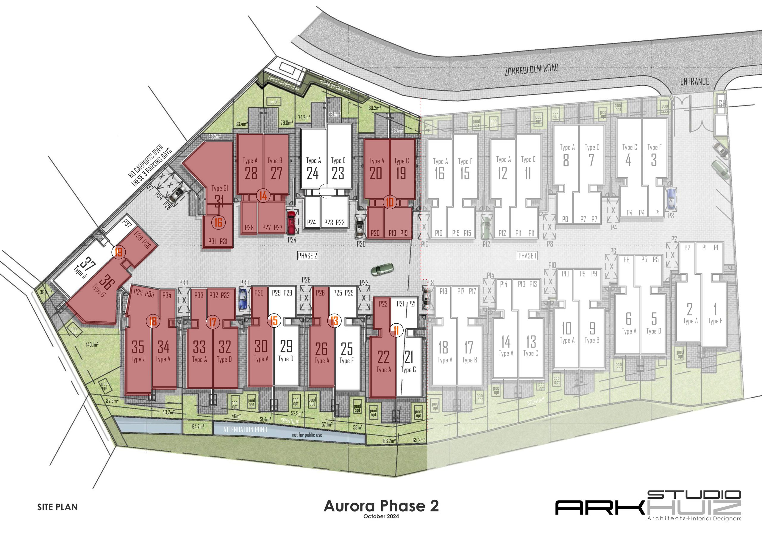 Aurora Phase 2 Site Development Plan: 37 cluster homes off Zonnebloem Road, designed by ARK Studio Huiz.