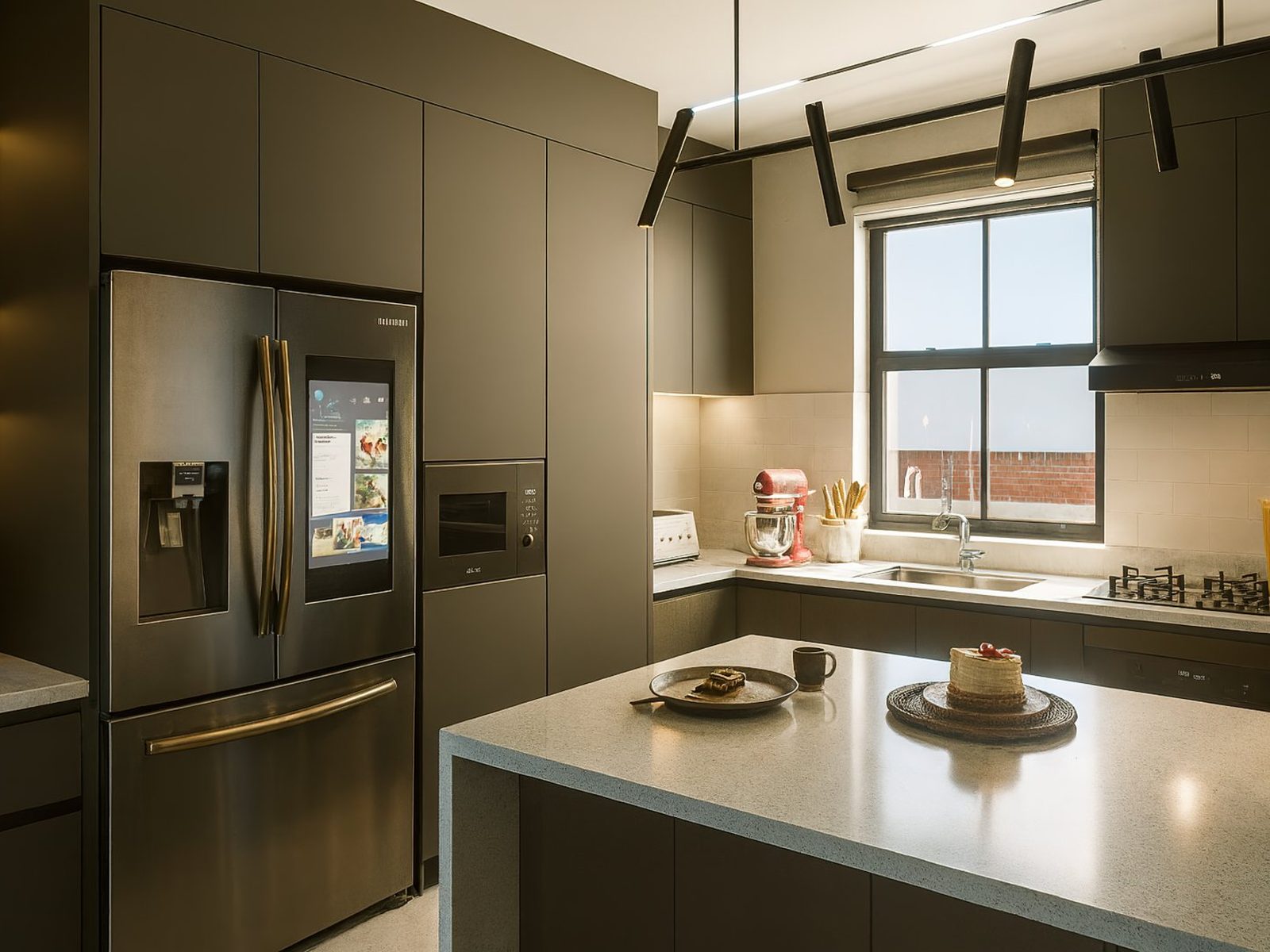 Integrated appliances, with a separate scullery beyond.
